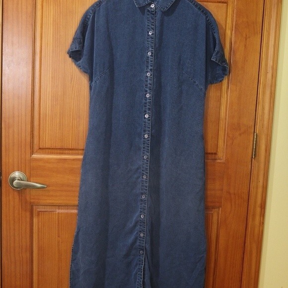Soft Surroundings Denim Chambrey Jean Shirt Button Down Dress Tencel Small - Picture 2 of 16